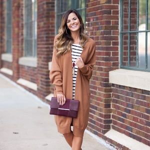 Long tan cardigan!